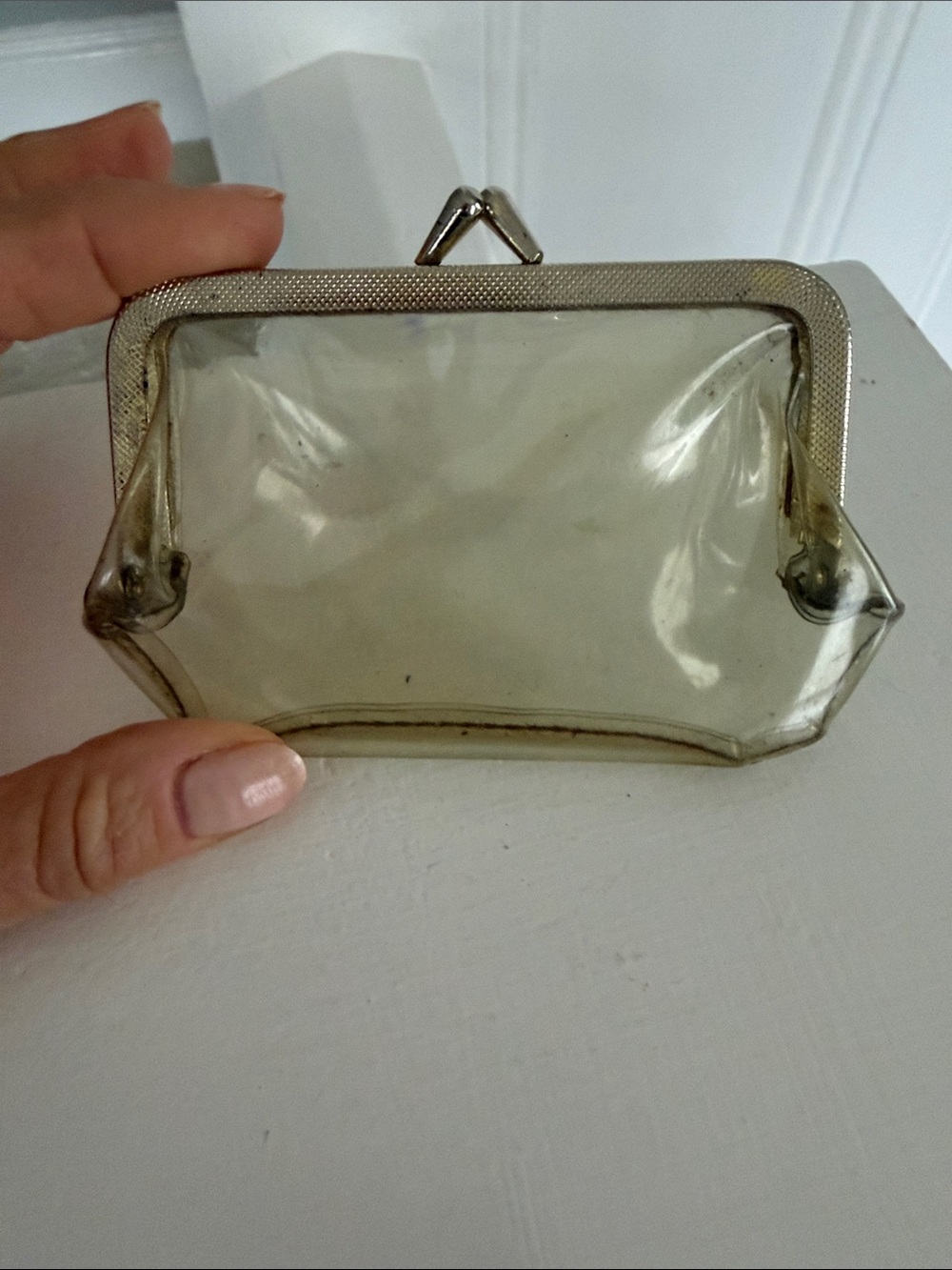 Vintage Clear Vinyl Kiss-Lock Coin Purse with Silver Frame